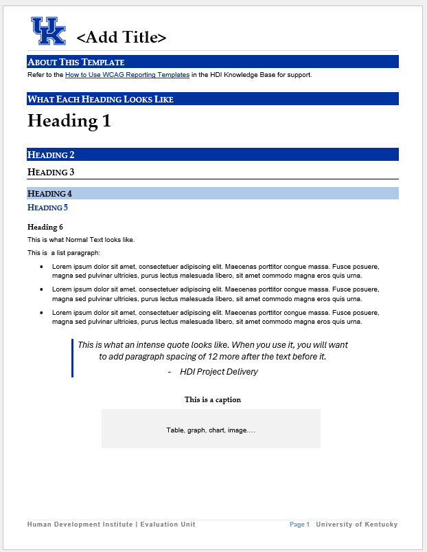 Image showing the first page of a report with all heading styles.
